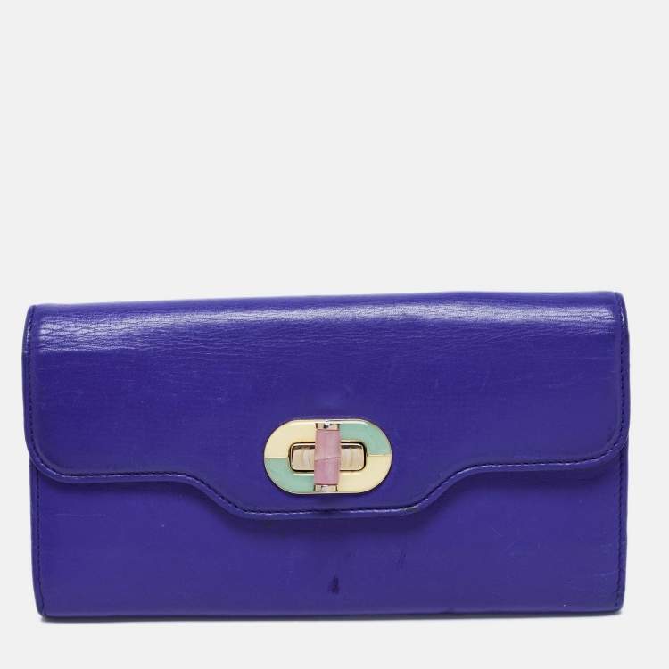 Pre Owned Bvlgari Blue Leather Isabella Rossellini Continental Wallet