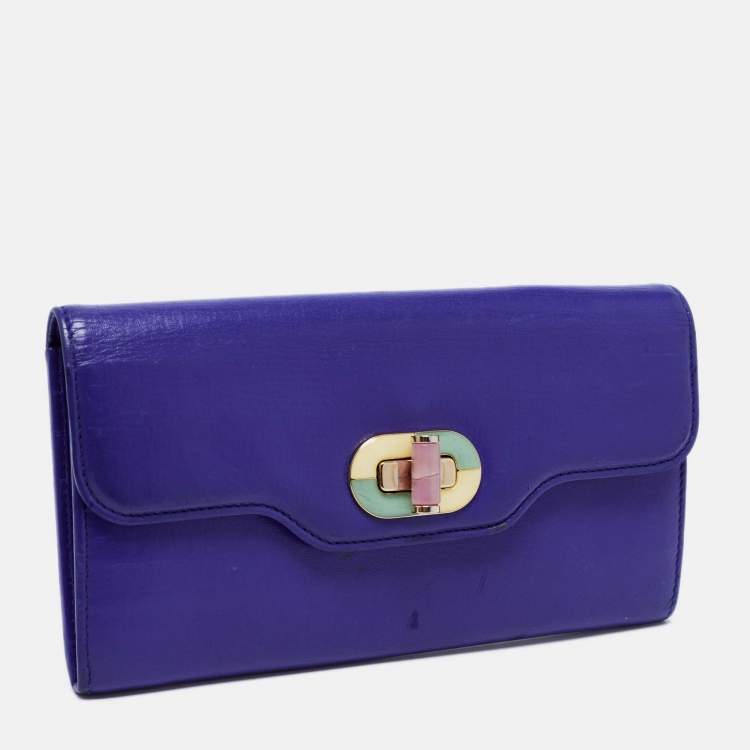 Pre Owned Bvlgari Blue Leather Isabella Rossellini Continental Wallet