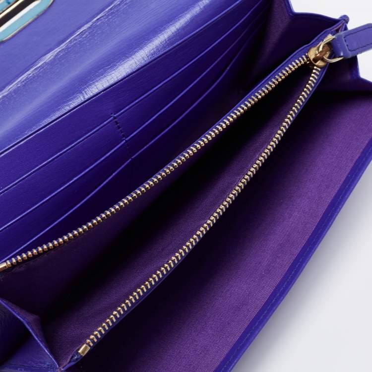 Pre Owned Bvlgari Blue Leather Isabella Rossellini Continental Wallet