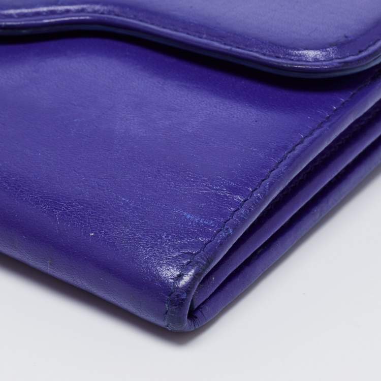Pre Owned Bvlgari Blue Leather Isabella Rossellini Continental Wallet