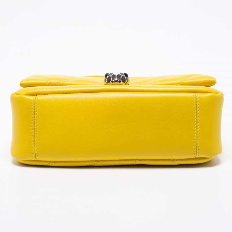 Pre Owned Bvlgari Yellow Soft Matelasse Leather Serpenti Cabochon Shoulder Bag