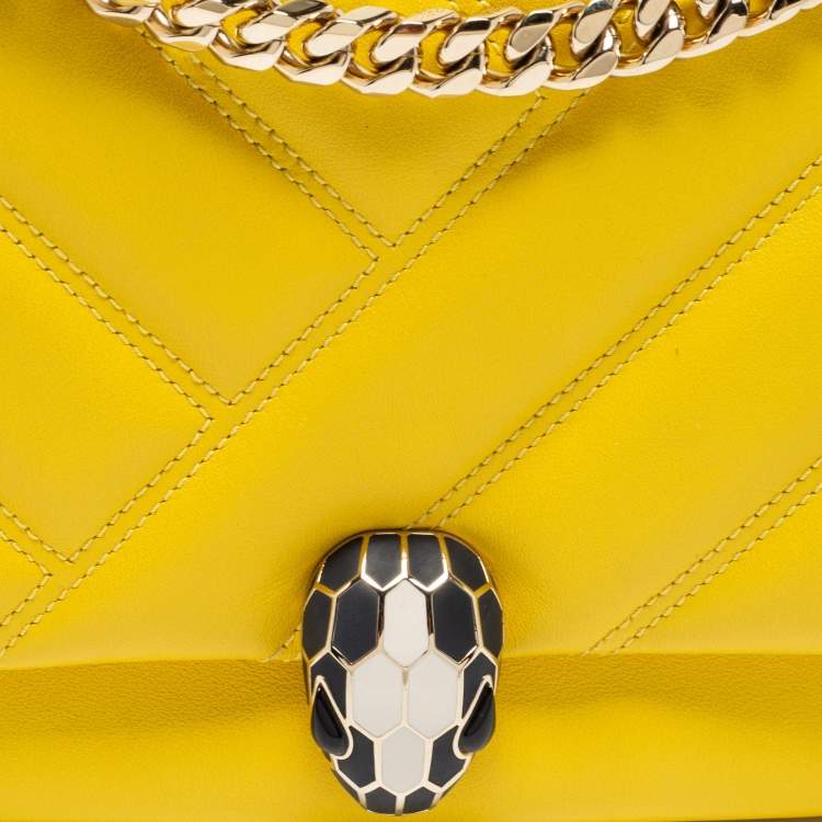 Pre Owned Bvlgari Yellow Soft Matelasse Leather Serpenti Cabochon Shoulder Bag