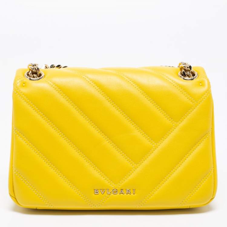 Pre Owned Bvlgari Yellow Soft Matelasse Leather Serpenti Cabochon Shoulder Bag