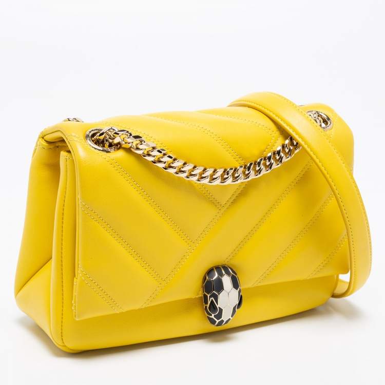 Pre Owned Bvlgari Yellow Soft Matelasse Leather Serpenti Cabochon Shoulder Bag