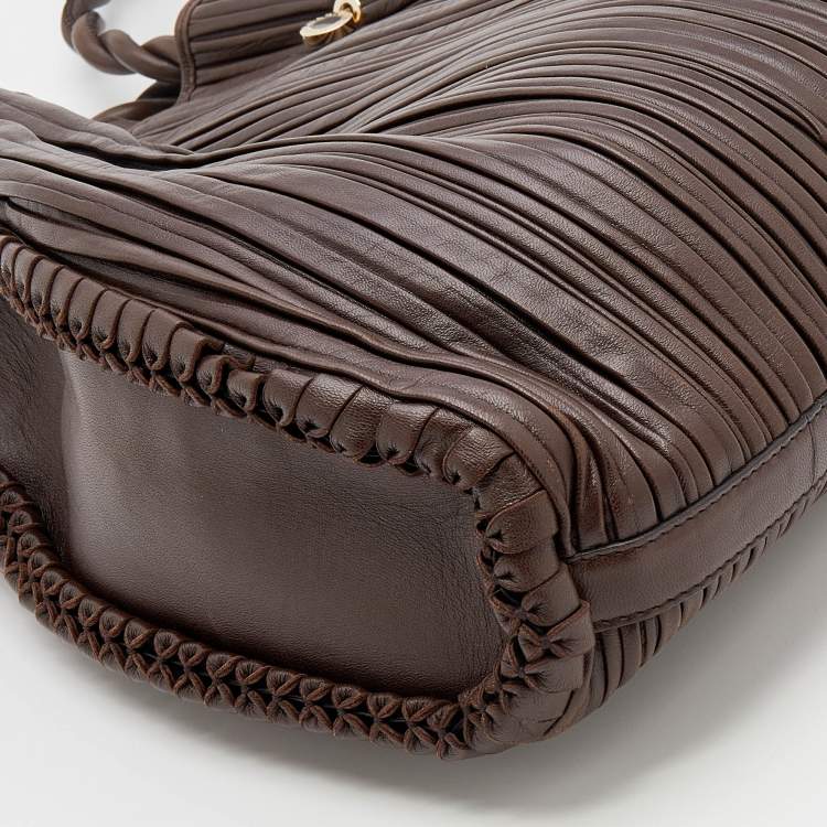 Pre Owned Bvlgari Brown Pleated Leather Twistino Tina Shopper Tote