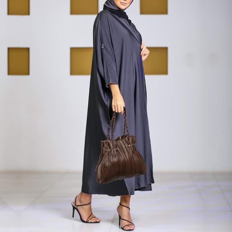 Pre Owned Bvlgari Brown Pleated Leather Twistino Tina Shopper Tote