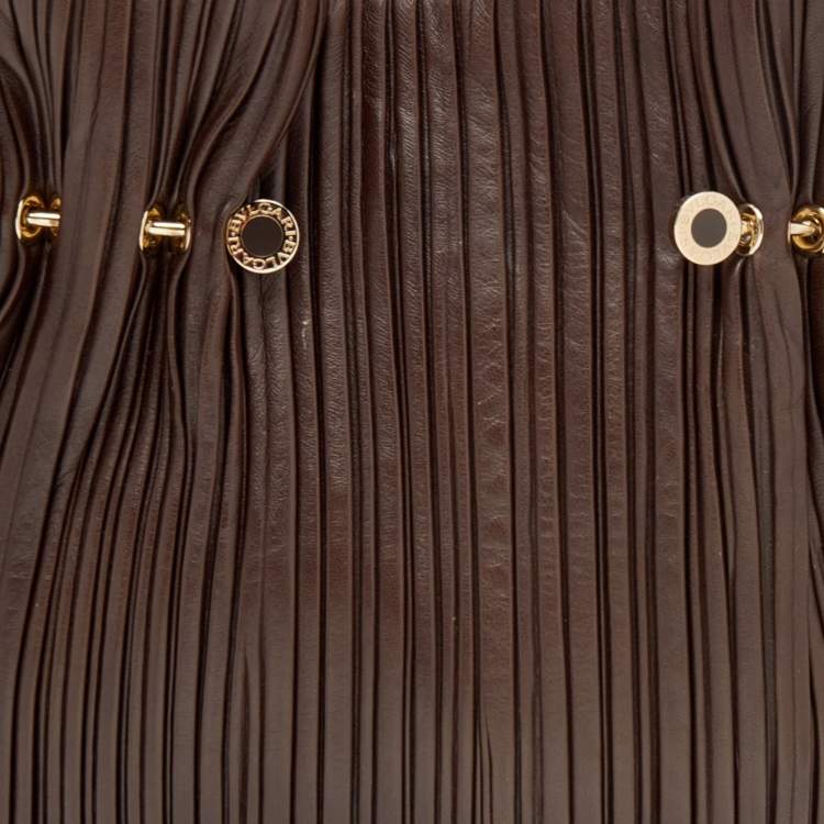 Pre Owned Bvlgari Brown Pleated Leather Twistino Tina Shopper Tote