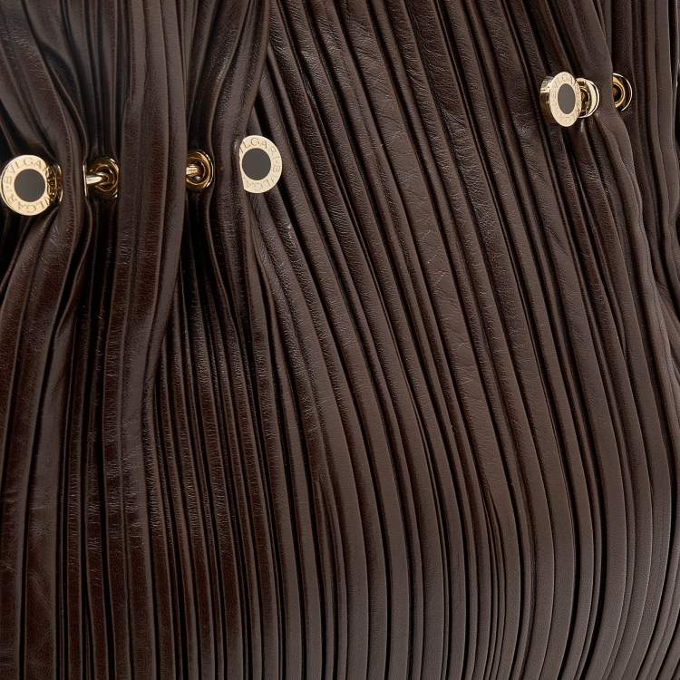 Pre Owned Bvlgari Brown Pleated Leather Twistino Tina Shopper Tote