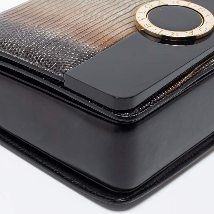 Pre Owned Bvlgari Metallic/Black Lizard,Perspex and Leather Small Flap Cover Shoulder Bag