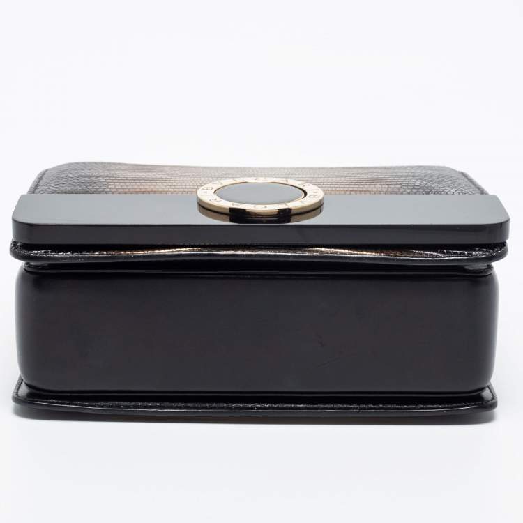 Pre Owned Bvlgari Metallic/Black Lizard,Perspex and Leather Small Flap Cover Shoulder Bag
