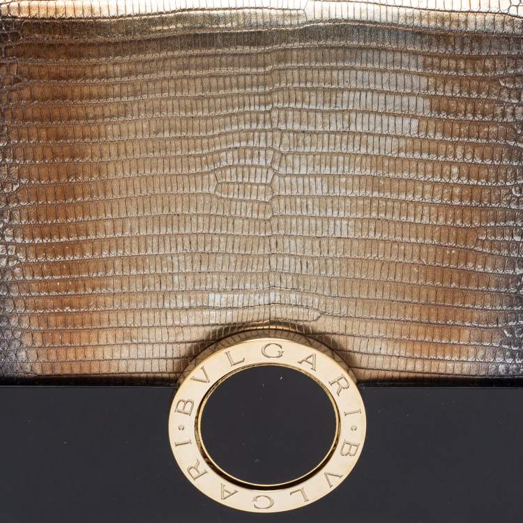 Pre Owned Bvlgari Metallic/Black Lizard,Perspex and Leather Small Flap Cover Shoulder Bag
