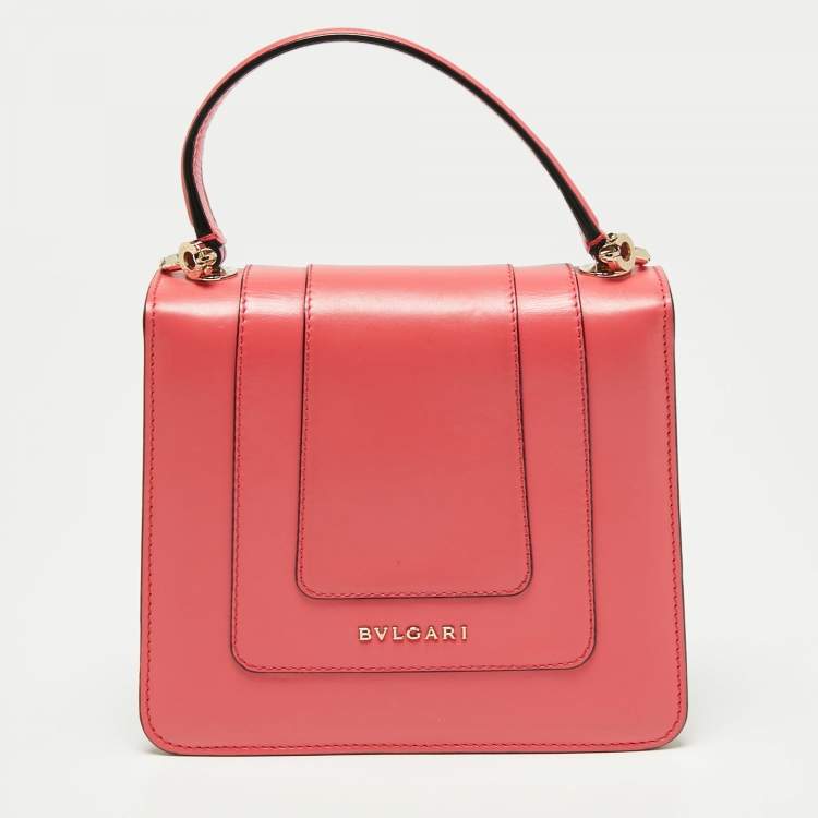 Pre Owned Bvlgari Pink Leather Serpenti Forever Flap Top Handle Bag