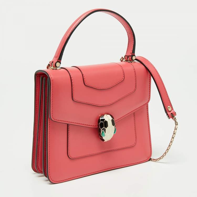 Pre Owned Bvlgari Pink Leather Serpenti Forever Flap Top Handle Bag