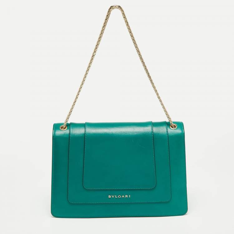 Pre Owned Bvlgari Green Leather Medium Serpenti Forever Flap Shoulder Bag