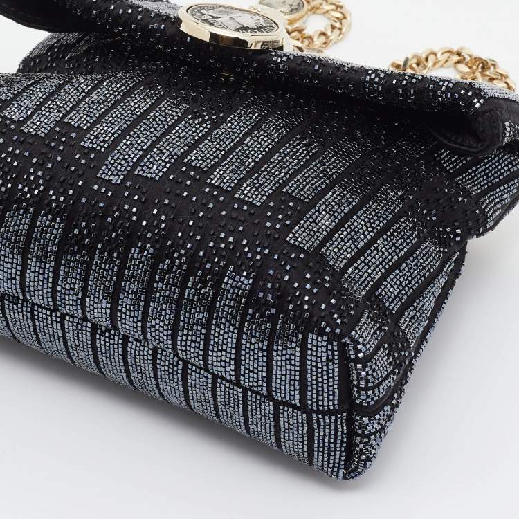 Pre Owned Bvlgari Black Satin Beads Embellished Monette Chain Shoulder Bag