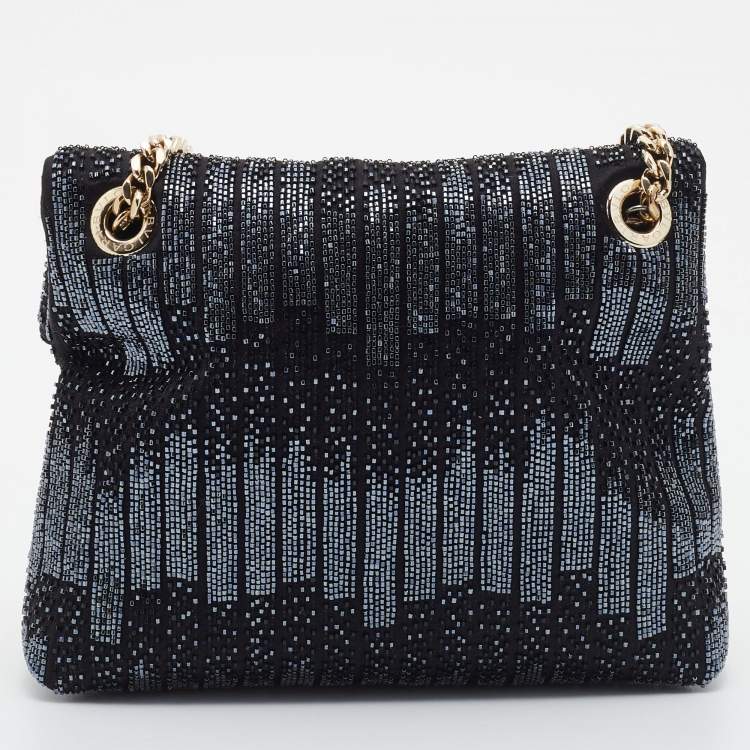 Pre Owned Bvlgari Black Satin Beads Embellished Monette Chain Shoulder Bag