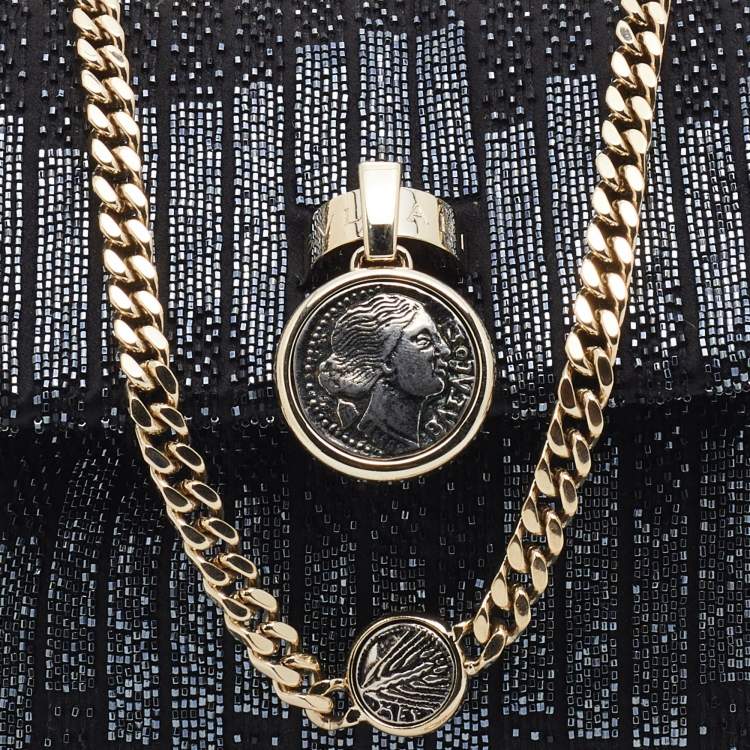 Pre Owned Bvlgari Black Satin Beads Embellished Monette Chain Shoulder Bag