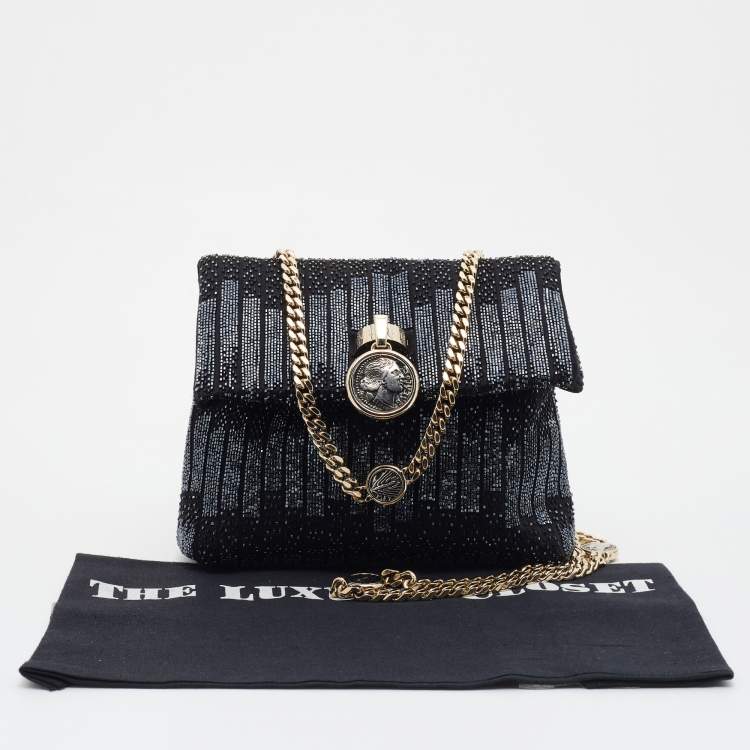 Pre Owned Bvlgari Black Satin Beads Embellished Monette Chain Shoulder Bag
