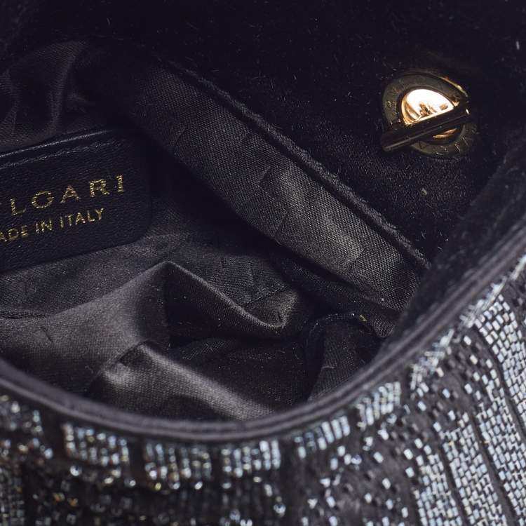 Pre Owned Bvlgari Black Satin Beads Embellished Monette Chain Shoulder Bag