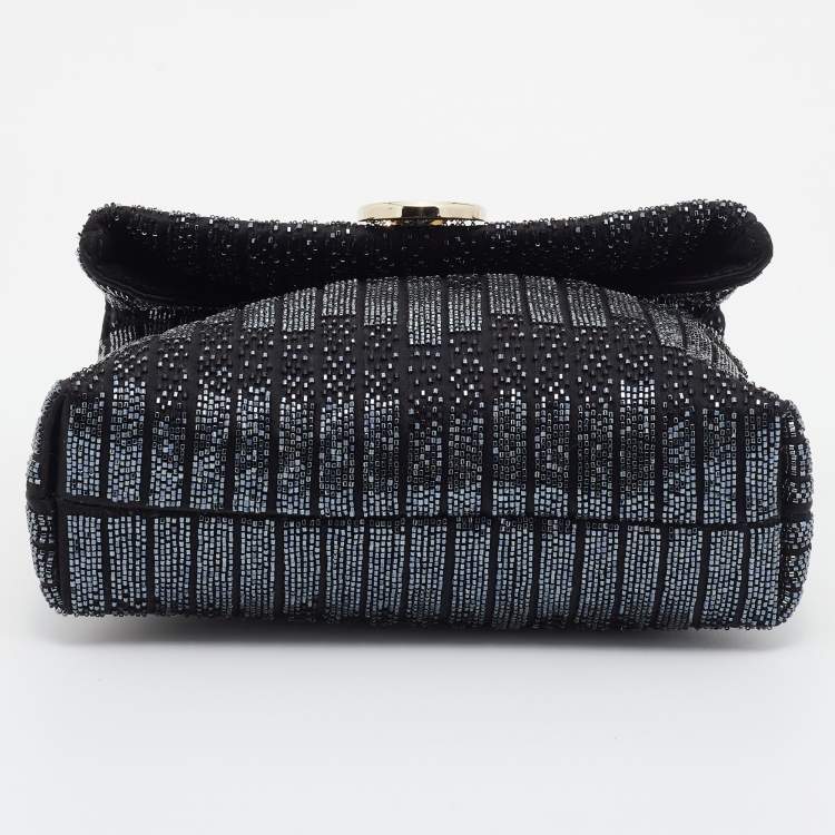 Pre Owned Bvlgari Black Satin Beads Embellished Monette Chain Shoulder Bag