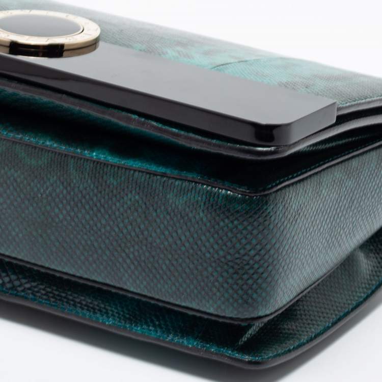 Pre Owned Bvlgari Green/Black Karung Leather and Perspex Flap Cover Shoulder Bag