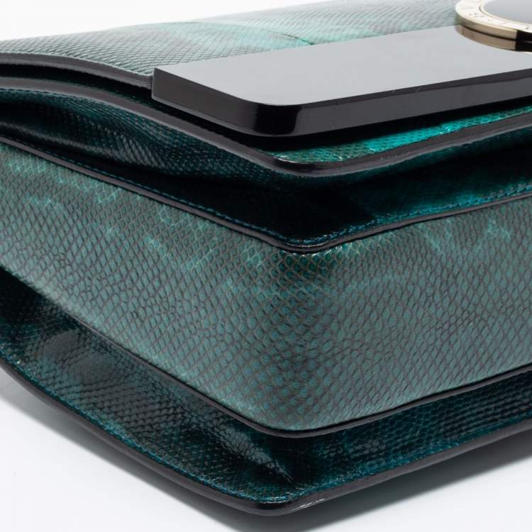 Pre Owned Bvlgari Green/Black Karung Leather and Perspex Flap Cover Shoulder Bag