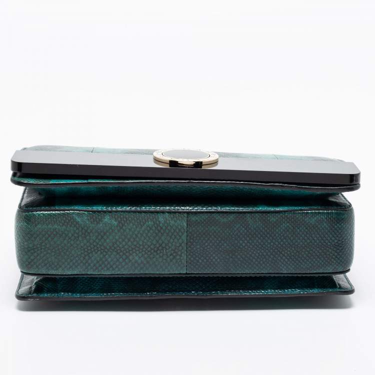 Pre Owned Bvlgari Green/Black Karung Leather and Perspex Flap Cover Shoulder Bag