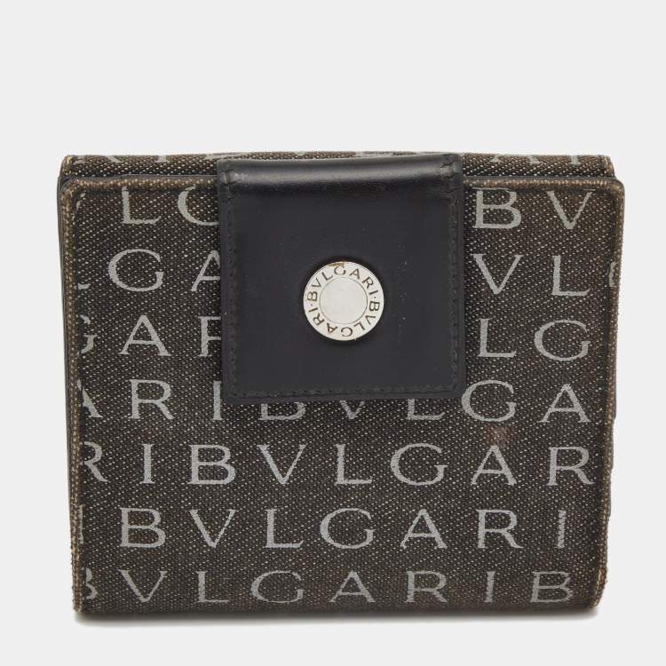 Pre Owned Bvlgari Black Logo Mania Denim Compact Flap Wallet