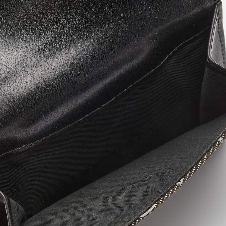 Pre Owned Bvlgari Black Logo Mania Denim Compact Flap Wallet