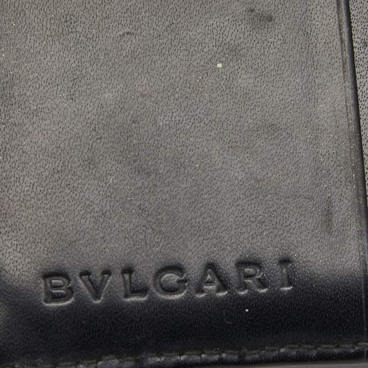 Pre Owned Bvlgari Black Logo Mania Denim Compact Flap Wallet