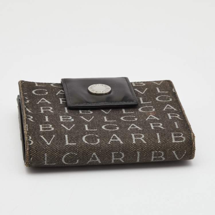 Pre Owned Bvlgari Black Logo Mania Denim Compact Flap Wallet