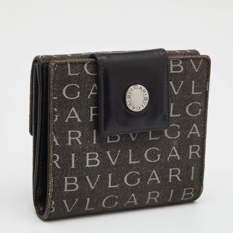 Pre Owned Bvlgari Black Logo Mania Denim Compact Flap Wallet