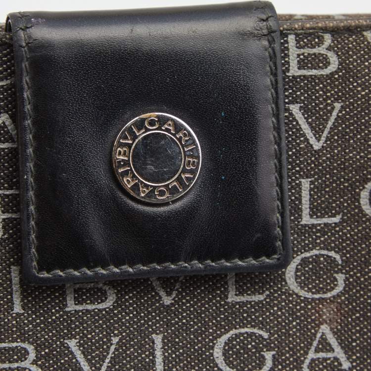 Pre Owned Bvlgari Black Logo Mania Denim Compact Flap Wallet