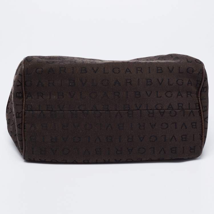Pre Owned Bvlgari Brown Logo Mania Fabric and Leather Boston Bag