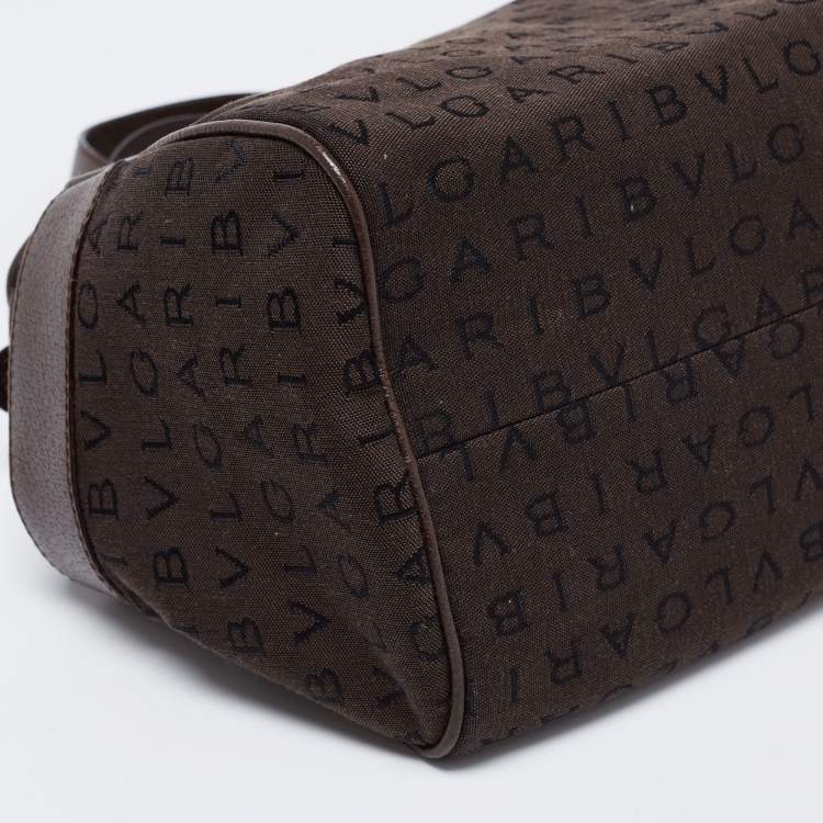 Pre Owned Bvlgari Brown Logo Mania Fabric and Leather Boston Bag