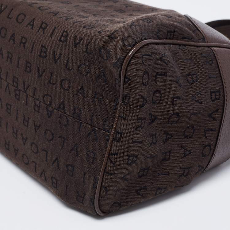 Pre Owned Bvlgari Brown Logo Mania Fabric and Leather Boston Bag