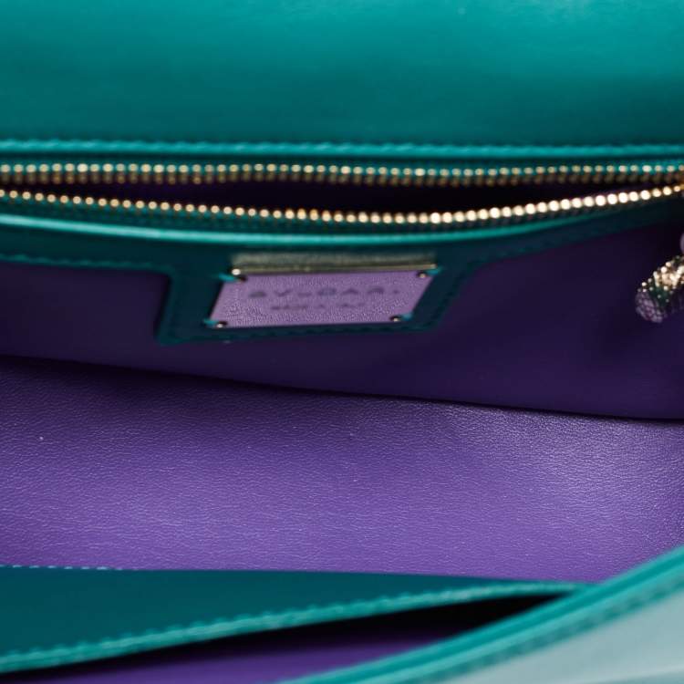 Pre Owned Bvlgari Green Quilted Leather Small Serpenti Cabochon Crossbody Bag