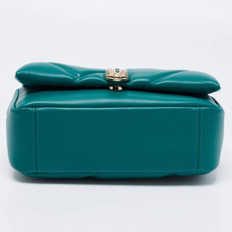 Pre Owned Bvlgari Green Quilted Leather Small Serpenti Cabochon Crossbody Bag