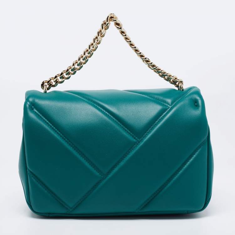 Pre Owned Bvlgari Green Quilted Leather Small Serpenti Cabochon Crossbody Bag