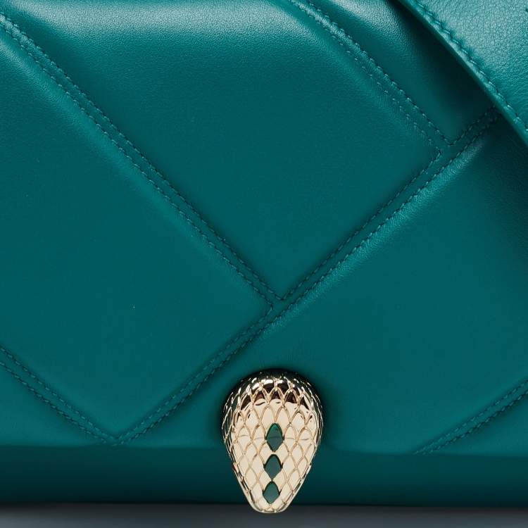 Pre Owned Bvlgari Green Quilted Leather Small Serpenti Cabochon Crossbody Bag