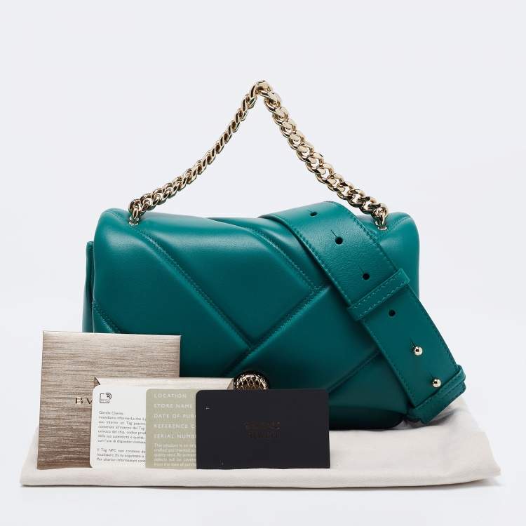 Pre Owned Bvlgari Green Quilted Leather Small Serpenti Cabochon Crossbody Bag