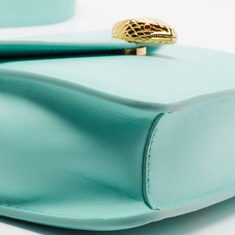 Pre Owned Bvlgari Turquoise Leather Serpenti Forever Pochette 