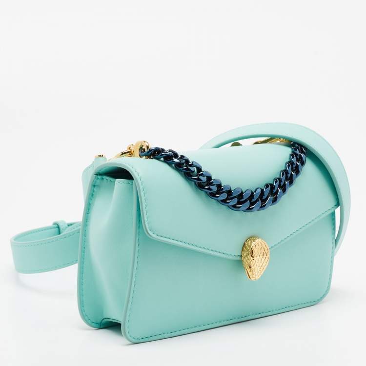 Pre Owned Bvlgari Turquoise Leather Serpenti Forever Pochette 