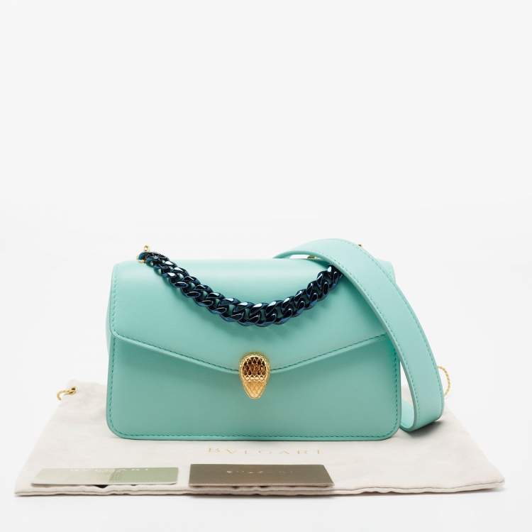 Pre Owned Bvlgari Turquoise Leather Serpenti Forever Pochette 