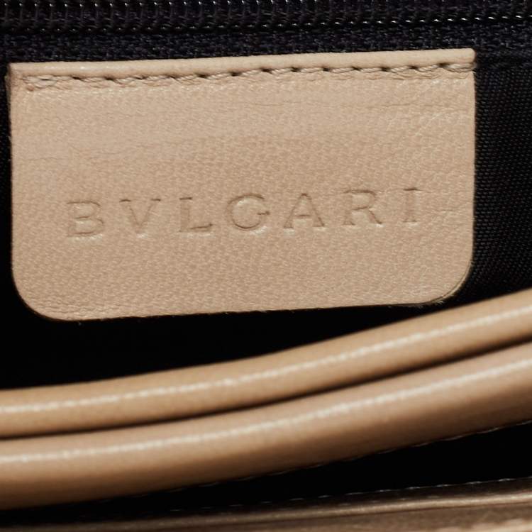 Pre Owned Bvlgari Red/Beige Logo Mania Fabric and Leather Baguette Bag