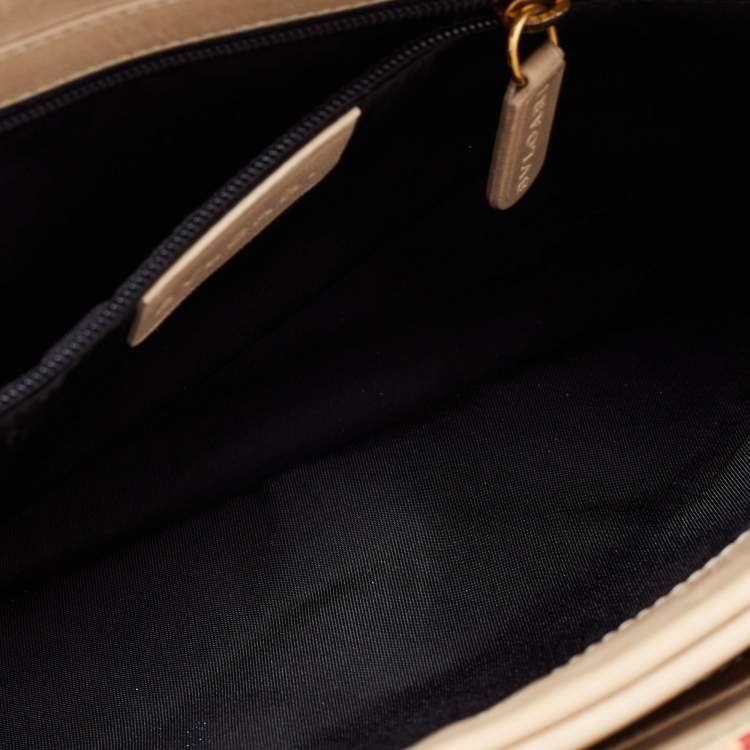 Pre Owned Bvlgari Red/Beige Logo Mania Fabric and Leather Baguette Bag