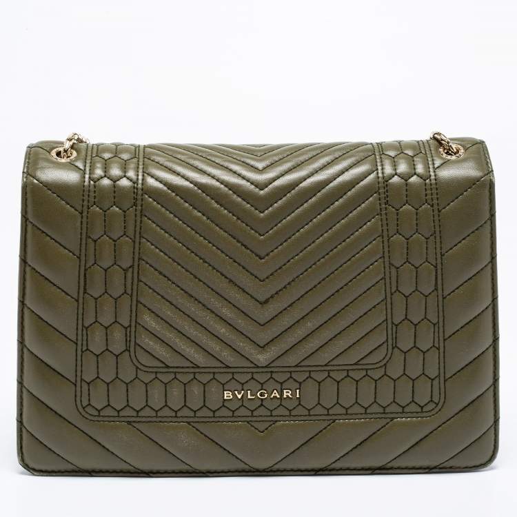 مملوكة مسبقًا Bvlgari Olive Green Quilted Scaglie Leather Medium Serpenti Forever Shoulder Bag