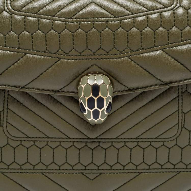مملوكة مسبقًا Bvlgari Olive Green Quilted Scaglie Leather Medium Serpenti Forever Shoulder Bag
