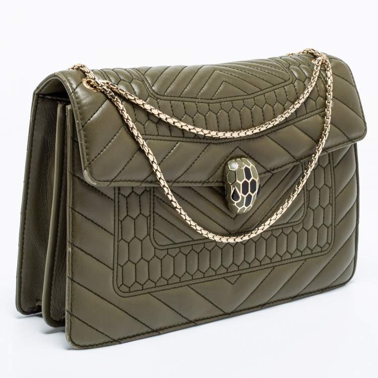 مملوكة مسبقًا Bvlgari Olive Green Quilted Scaglie Leather Medium Serpenti Forever Shoulder Bag