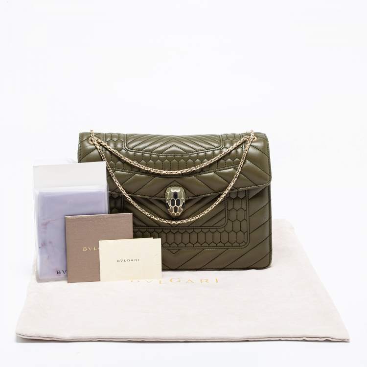 مملوكة مسبقًا Bvlgari Olive Green Quilted Scaglie Leather Medium Serpenti Forever Shoulder Bag